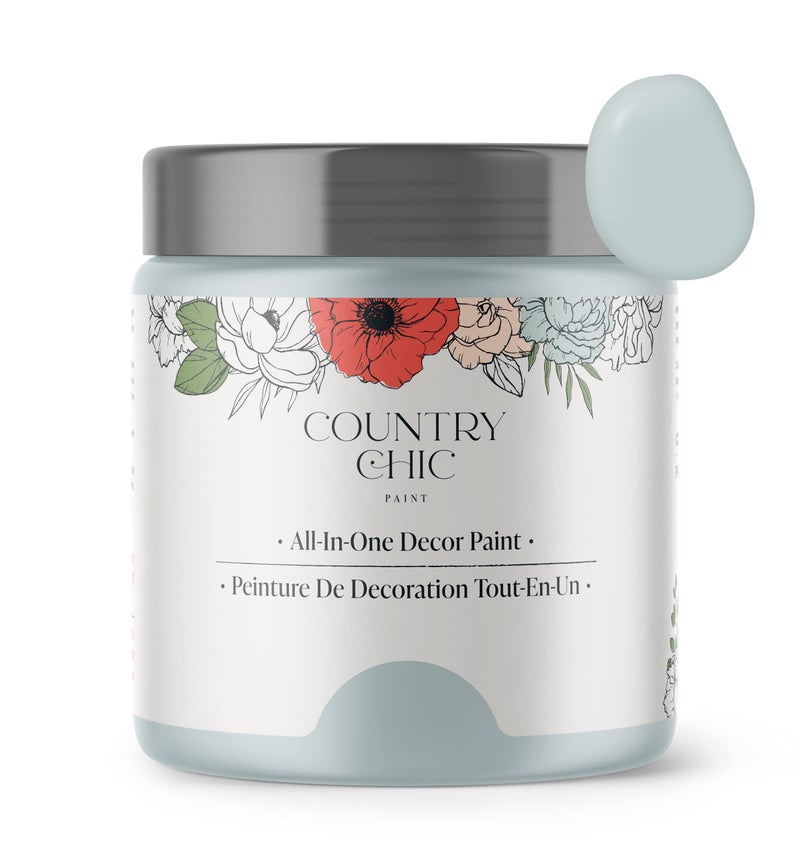 Country Chic Paint طلاء الطباشير الشامل بأسلوب ريفي للأثاث والخزائن وديكور المنزل، صديق للبيئة، تشطيب غير لامع، مع برايمر وطبقة علوية مدمجة للخشب والمعادن - بيل أوف ذا بول (أزرق فاتح) - 4 أوقية (118 مل) - Image 1